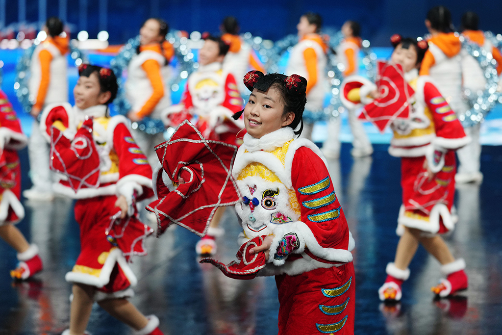 1月22日，演员在北京冬奥会开幕式彩排表演中。新华社记者 彭子洋 摄